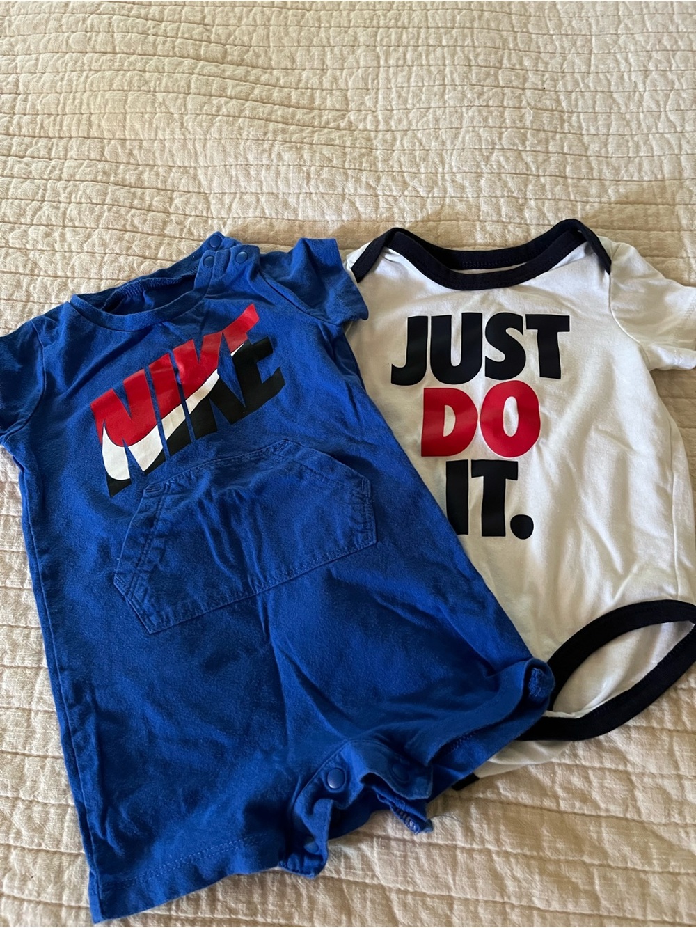 Nike Blue Romper & White 'Just Do It' Bodysuit Set